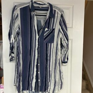 Striped Button Down Shirt - Blue and White